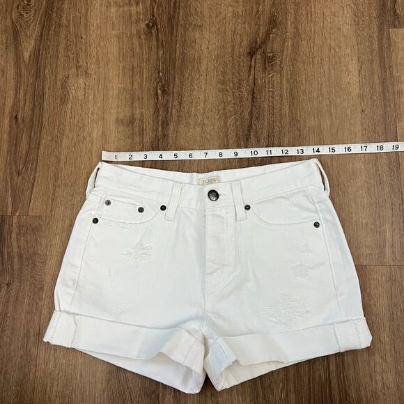J Crew White Roll Cuff Distressed Jean Shorts Sz 24 - Picture 2 of 8
